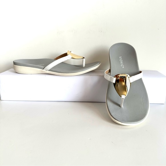 VIONIC RAYSA WHITE PATENT LEATHER SLIP-ON SUPPORTIVE TOE-POST THONG SANDAL Sz8.5 - Picture 6 of 11